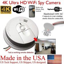 4k Hd Wifi Smoke Detector Fire Alarm Spy Camera Wired 120v Hidden Spy Cam 32gb