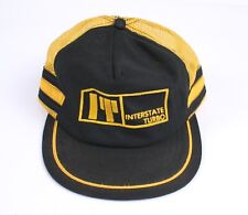 Vintage Interstate Turbo 3 Stripe Trucker Hat Cap Black Yellow Snap Back Usa