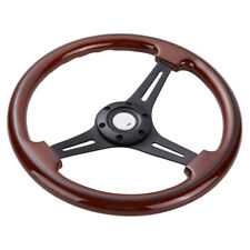 14 Matte Black Wooden Steering Wheel 2 Deep 3 Spoke Walnut Wood Grain 6 Bolt