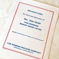 Van Norman 304 304h Operating Maintenance Parts Manual For Drum Brake Lathes