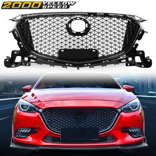 Front Bumper Grille Grill Honeycomb Glossy Black Fit For 17-19 Mazda 3 Axela New