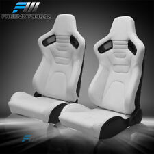 Adjustable Universal Racing Seats White Pu Carbon Leather With 2 Dual Sliders