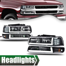 Fit For 99-02 Silverado Suburban Tahoe Black Led Drl Headlights Bumper Lamps