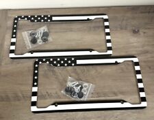 2pcs Black White American Flag Metal License Plate Frame 12x6 With Screws