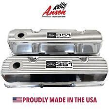 Ford 351 Cleveland Ford Logo Valve Covers Polished - Cast Aluminum - Ansen Usa