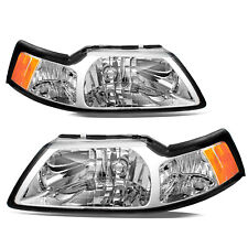 For 99-04 Ford Mustang Gt Svt Chrome Headlights Assembly Amber Corner Lamps Pair
