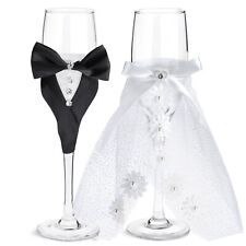 Bride And Groom Champagne Flutes Wedding Dress Tuxedo Toasting Glasses Gift Set