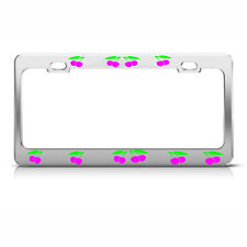 Pink Cherries Chrome Metal License Plate Frame Cherry Cute Girly Tag Border