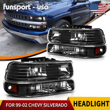 Headlights W Bumper Light Headlamps For 99-02 Silverado 00-06 Tahoe Suburban