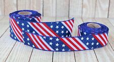 Patriotic Diagonal Stars And Stripes Ribbon Roll Wired Edge 1.5 Or 2.5 X 5 Yd
