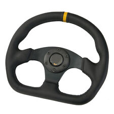 Universal 13 320mm Racing Flat Drift Sport Leather Steering Wheel Black Horn