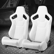 Pair Of Universal White Vinyl Stitching Adjustable Reclinable Racing Seats