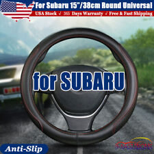 15 Diameter Car Steering Wheel Cover Genuine Leather For Subaru Auto Black Red