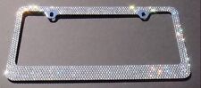 2 Pcs Bling White Color Crystal Metal License Plate Frame With Chrome Screw Cap