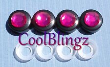 Hot Pink Rhinestone On Black Screw Caps Covers For Crystal License Plate Frame