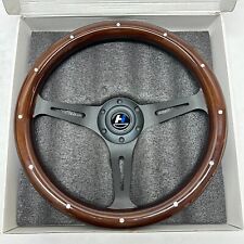 Hiwowsport 14 Wood Grain Black Sporke Steering Wheel 1.5 Dish Classic W Rivets