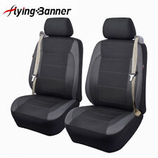 Front Car Seat Covers Protectors Black Carbon Fiber Leather Fit Seatbelt Pocket