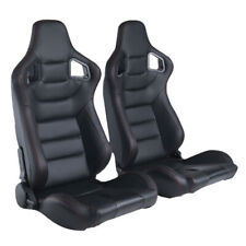 Black Racing Seats W Adjustable Seat Pu Leather Recline 2 Slider Universal