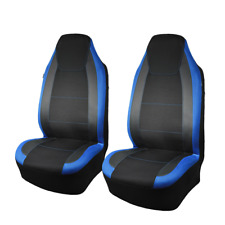 Universal 2 Front Car Seat Covers Carbon Fiber Leather Armrest Back Pocket Blue