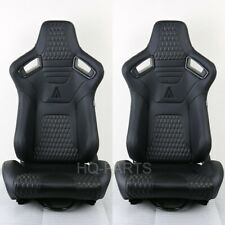 2 X Tanaka Premium Black Carbon Pvc Leather Racing Seats Reclinable For Camaro