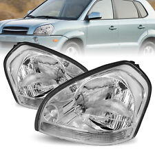 Headlights Pair Set Of 2 For 2005-2009 Hyundai Tucson Chrome Housing Headlamps