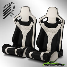 2x Universal Main Black White Side Pvc Leather Reclinable Sport Racing Seats