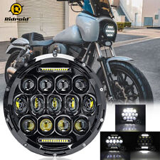 7 Black Led Headlight Projector Drl Hilo For Harley Davidson Indian Motorbike