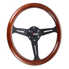 Universal 14 Wooden Steering Wheel Wood Grain Trim Chrome Spoke Black 350mm