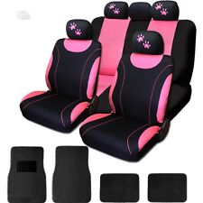 For Vw New Front Rear Black Pink Polyester Seat Covers Pink Mats Set